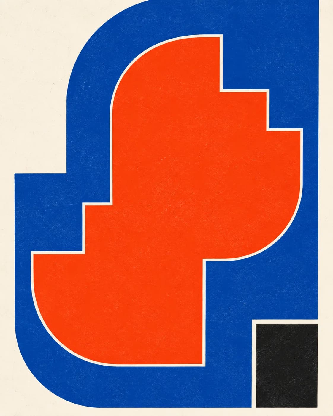 Een unieke oranje vorm past precies in een bijpassende blauwe uitsparing.
