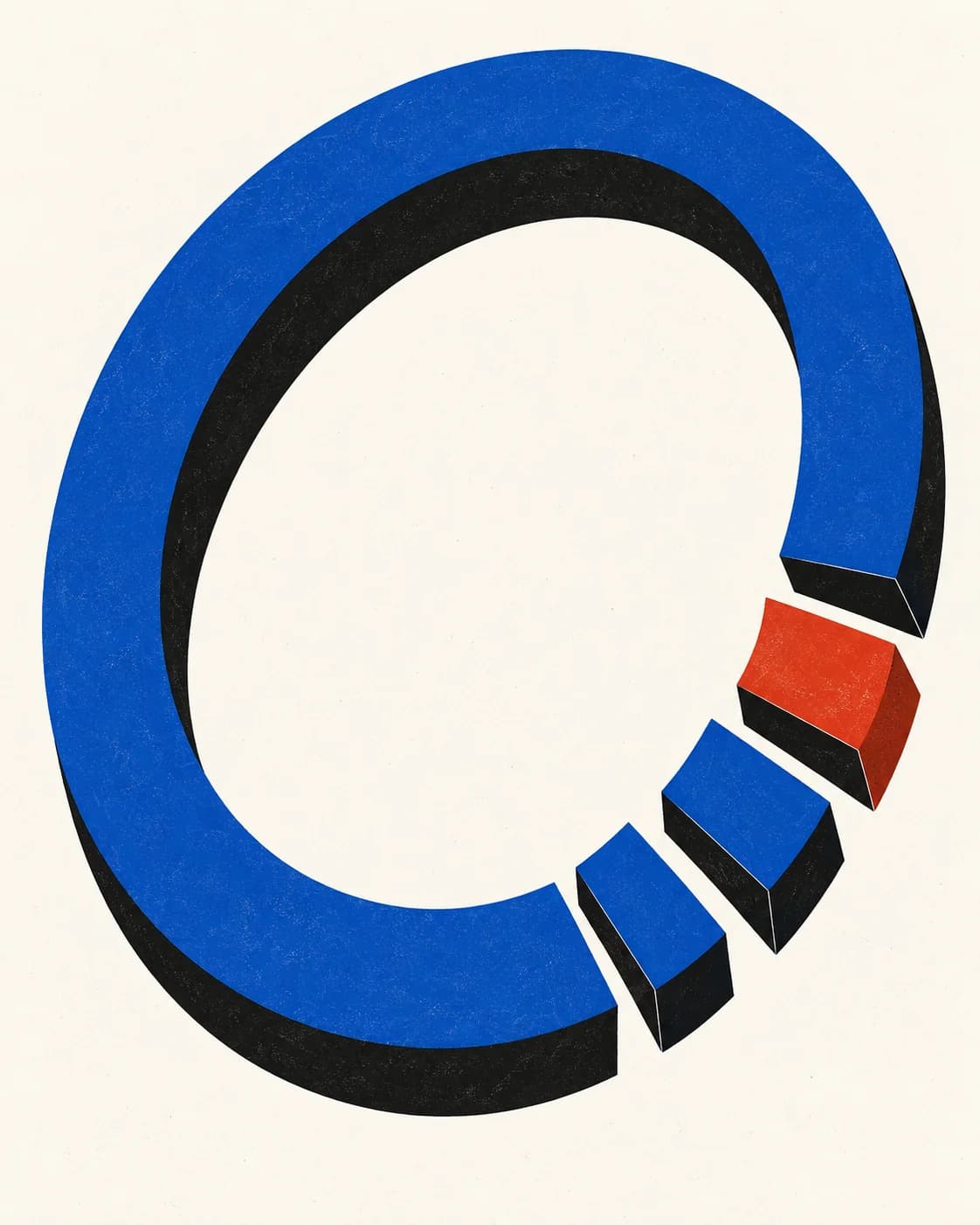 Een ontlede blauwe lus met een opvallend vermiljoen segment.